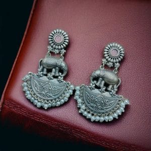 Premium Designer Elephant Earrings | Affordable Silver Replica Jewelry For Girls - color: "Babypink"