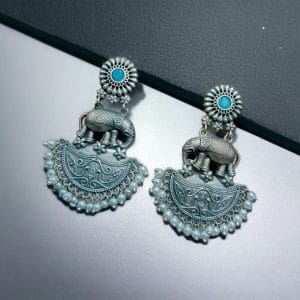Premium Designer Elephant Earrings | Affordable Silver Replica Jewelry For Girls - color: "Aqua"