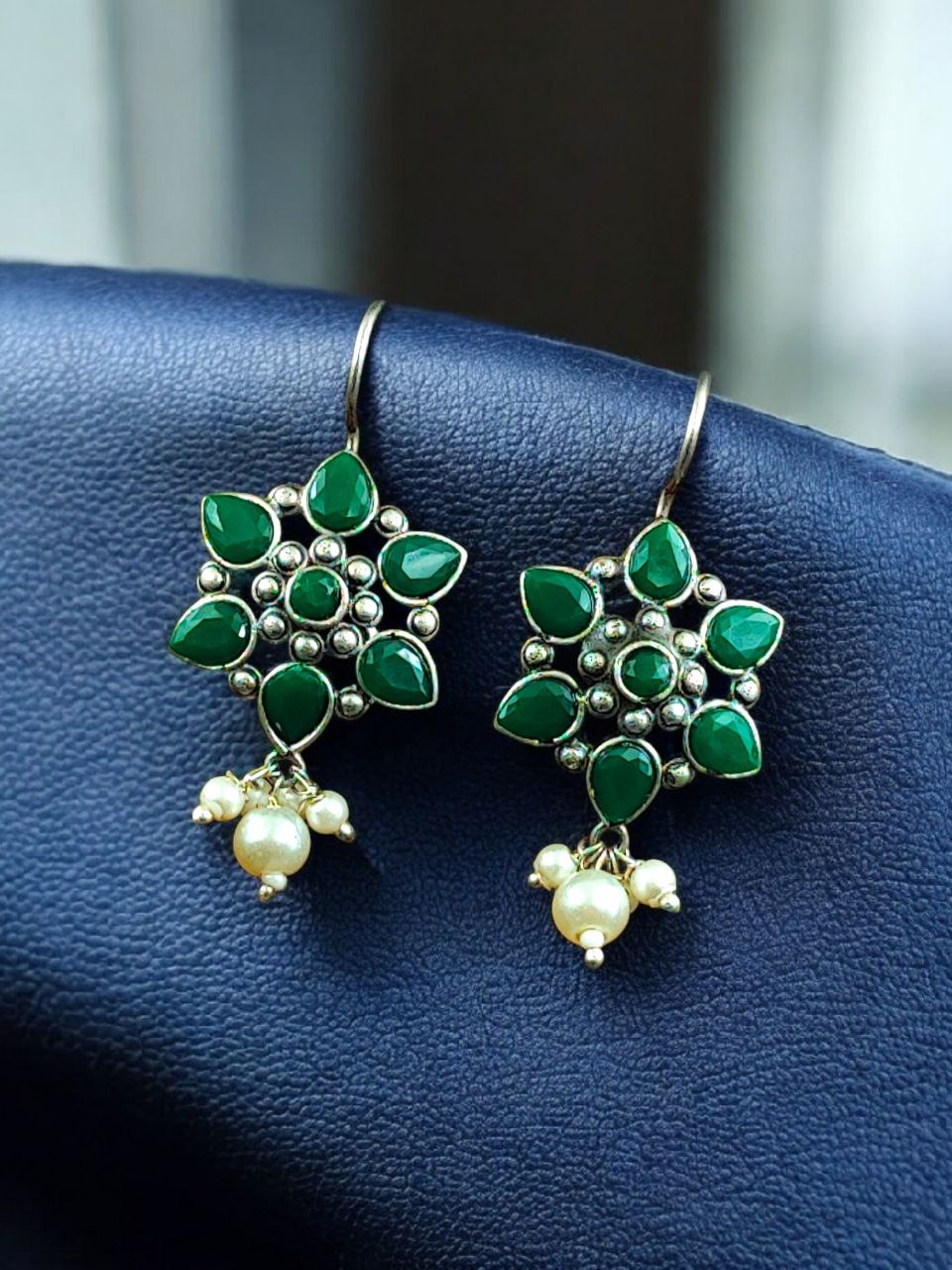 Silver Look Like Oxidised Stone Stud Earrings For Girls 8 Silver-Look-Like-Oxidised-Stone-Stud-Earrings-For-Girls