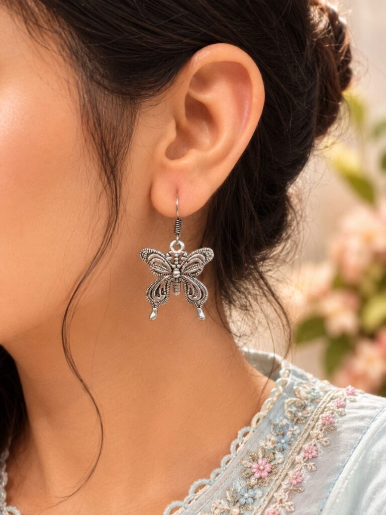 German Silver Casual Wear Hook Earrings For Girls