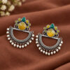 Elegant Oxidised Silver Look aLike Jewelry | Chandbali Earrings | Monalisa Stone Earring