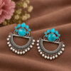 Elegant Oxidised Silver Look aLike Jewelry | Chandbali Earrings | Monalisa Stone Earring
