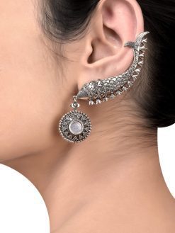 Fish Earcuff Earrings - Oxidised Silver Look alike Earring For Girls