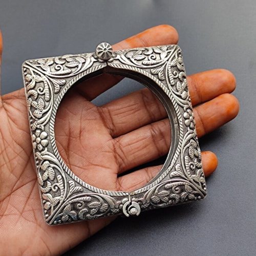 Oxidised-Square-Bangles-Kada-for-Girls-Silver-Replica-Openable-Bracelet