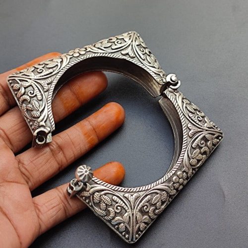 Oxidised-Square-Bangles-Kada-for-Girls-Silver-Replica-Openable-Bracelet