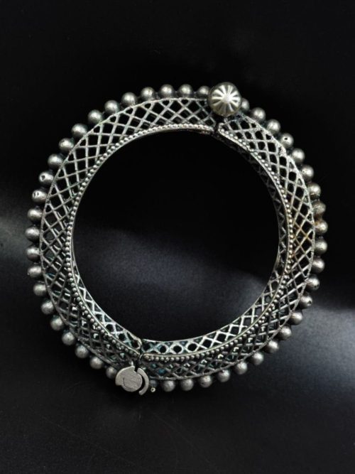 Premium Quality Oxidised Bangle | Silver Replica Free Size Kada