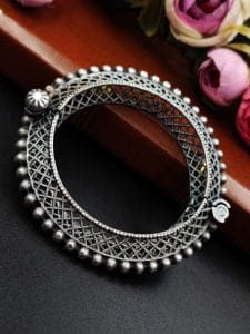 Premium Quality Oxidised Bangle | Silver Replica Free Size Kada