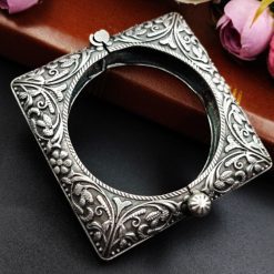Oxidised-Square-Bangles-Kada-Silver-Replica-Openable-Bracelet