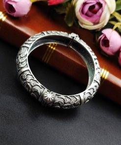 Openable Kada Bangle | Oxidised Silver Replica Bracelet