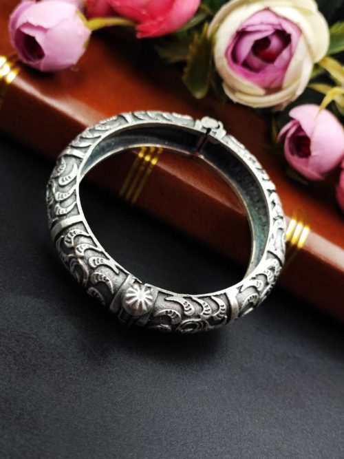 Openable Kada Bangle | Oxidised Silver Replica Bracelet