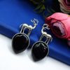 Premium-Design-of-Deer-Silver-Replica-Monalisa-Stone-Stud-Dangler-Earrings