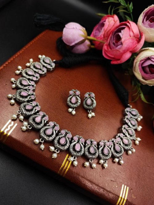 Exquisite Oxidised Silver Replica Necklace Set