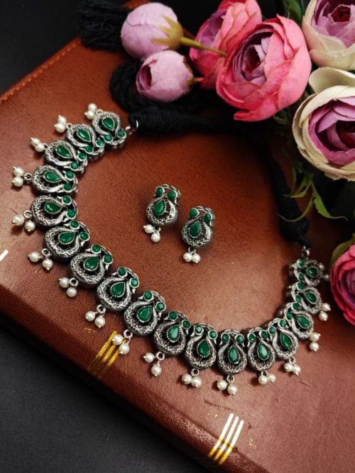 Exquisite Oxidised Silver Replica Necklace Set