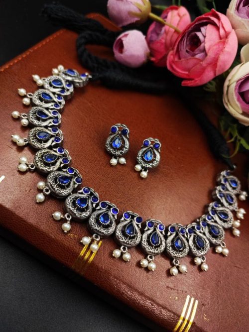 Exquisite Oxidised Silver Replica Necklace Set