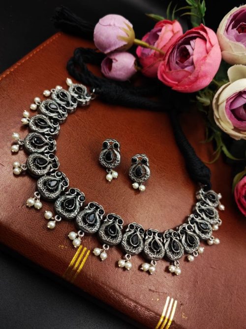 Exquisite Oxidised Silver Replica Necklace Set