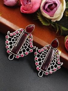 Bollywood Style Oxidised Earrings: Stunning Dangler Studs - Color: "Red"