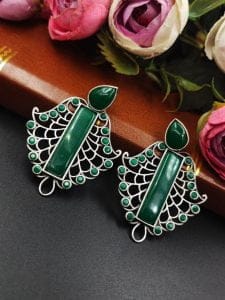 Bollywood Style Oxidised Earrings: Stunning Dangler Studs - Color: "Green"