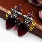 Promote Your Style with Monalisa Stone Earrings | Silver Replica Dangler Jewelry - "Maroon"