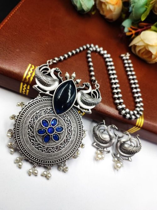 Adorn Yourself in Opulence: Stunning Oxidized Peacock Necklace
