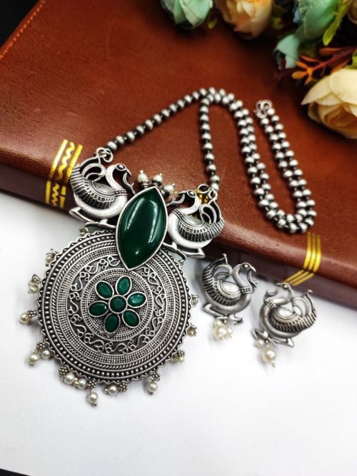 Adorn Yourself in Opulence: Stunning Oxidized Peacock Necklace