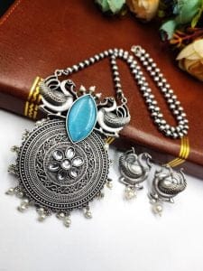 Gorgeous Oxidized Peacock Necklace: Unleash Your Style with Exquisite Elegance - Color: "Aqua"