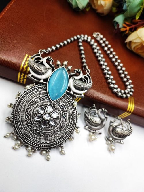 Adorn Yourself in Opulence: Stunning Oxidized Peacock Necklace