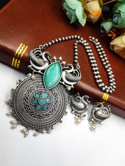 Adorn Yourself in Opulence: Stunning Oxidized Peacock Necklace