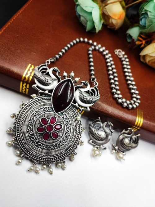 Adorn Yourself in Opulence: Stunning Oxidized Peacock Necklace