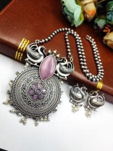 Gorgeous Oxidized Peacock Necklace: Unleash Your Style with Exquisite Elegance - Color: "Babypink"