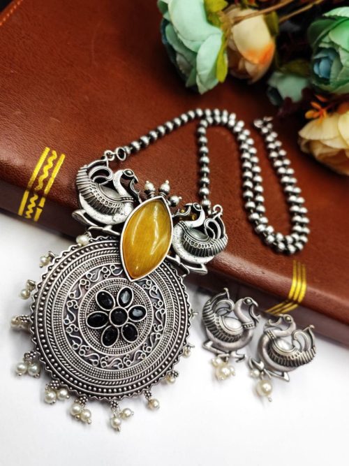 Adorn Yourself in Opulence: Stunning Oxidized Peacock Necklace