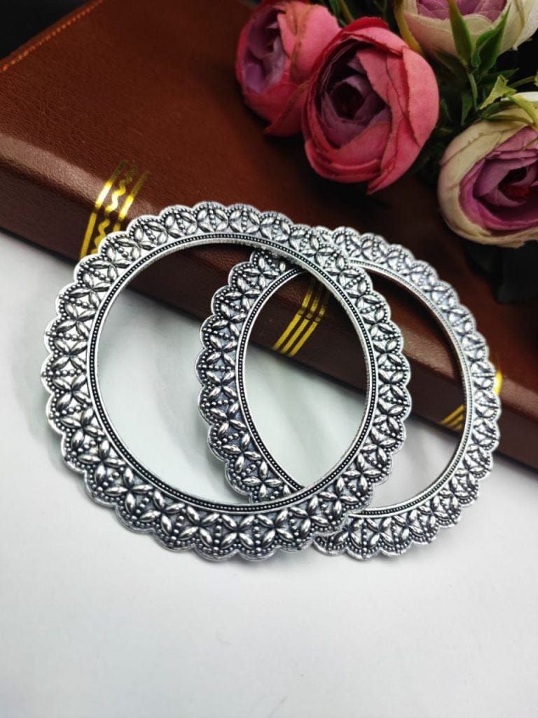 Bulk 454 Oxidised Bangle - Beautiful Flower Design German Silver Chudiya