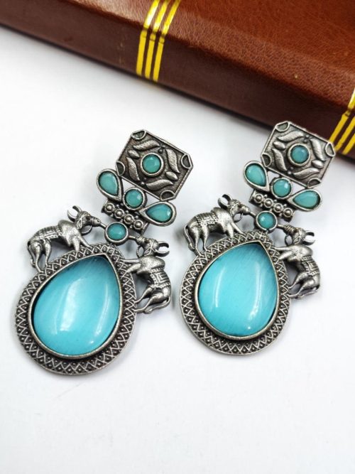 Nandi Earrings - Premium Quality Silver Replica Oxidised Stud Earring