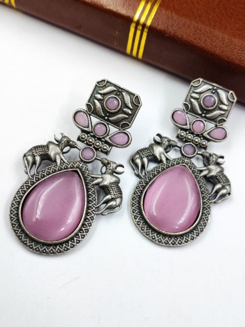 Nandi Earrings - Premium Quality Silver Replica Oxidised Stud Earring