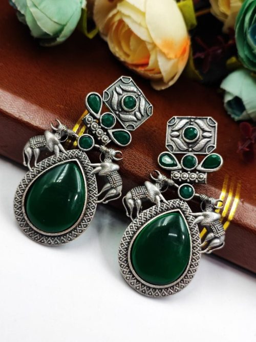 Nandi Earrings - Premium Quality Silver Replica Oxidised Stud Earring