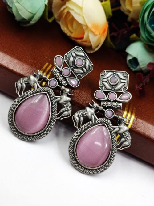 Nandi Earrings - Premium Quality Silver Replica Oxidised Stud Earring