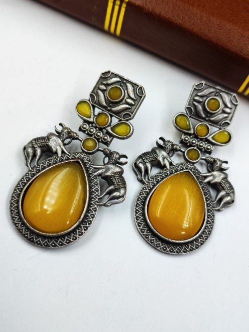 Nandi Earrings - Premium Quality Silver Replica Oxidised Stud Earring