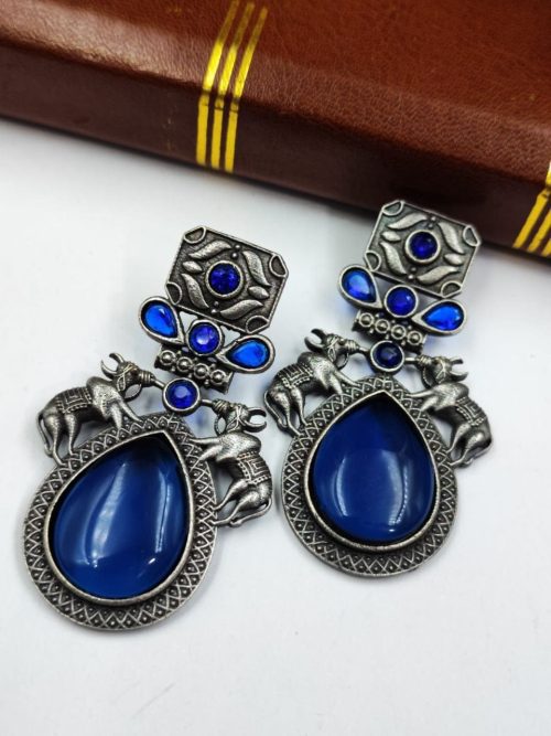 Nandi Earrings - Premium Quality Silver Replica Oxidised Stud Earring