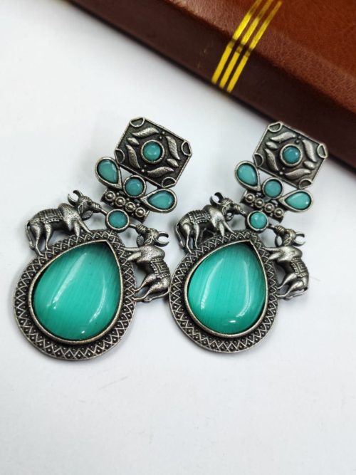 Nandi Earrings - Premium Quality Silver Replica Oxidised Stud Earring