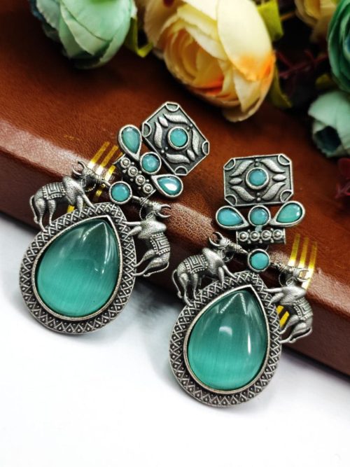 Nandi Earrings - Premium Quality Silver Replica Oxidised Stud Earring