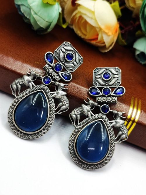 Nandi Earrings - Premium Quality Silver Replica Oxidised Stud Earring