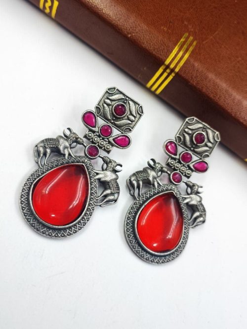 Nandi Earrings - Premium Quality Silver Replica Oxidised Stud Earring