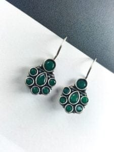 Oxidised Daily Wear Earring - Silver Replica Hook Adorable Earrings - Color: "Green"