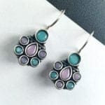 Oxidised Daily Wear Earring - Silver Replica Hook Adorable Earrings - "Babypink-Mint"