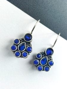 Oxidised Daily Wear Earring - Silver Replica Hook Adorable Earrings - Color: "Blue"