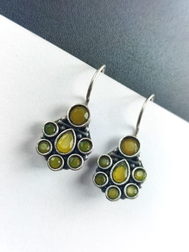 Bulk 444 Oxidised Daily Wear Earring - Silver Replica Hook Adorable Earrings - "Yellow"