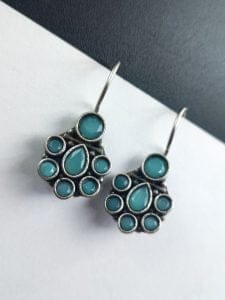 Oxidised Daily Wear Earring - Silver Replica Hook Adorable Earrings - Color: "Mint"