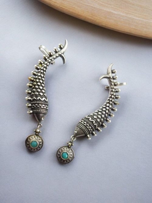 Fish Earcuff Earrings - Oxidised Silver Look alike Earring For Girls