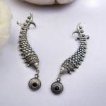 Unique Fish Earcuff Earrings - Oxidised Silver Look alike Earring For Girls - "Black"