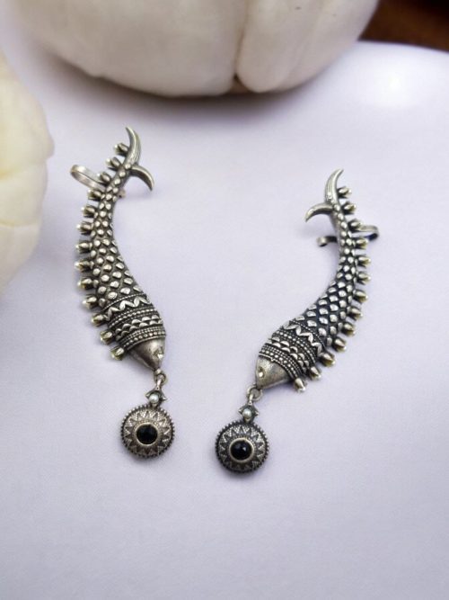 Fish Earcuff Earrings - Oxidised Silver Look alike Earring For Girls