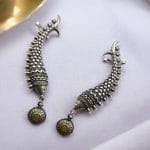 Unique Fish Earcuff Earrings - Oxidised Silver Look alike Earring For Girls - "Yellow"